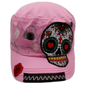 Leader LOGA Skull Roses Embroidered Patch Pink Cadet Grunge Hat Cap Strapback